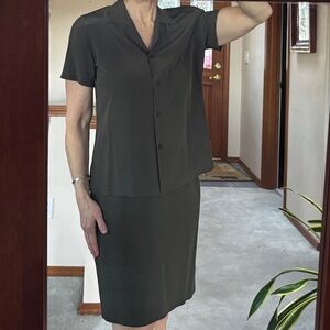Josephine Chaus Petites Silk Olive Green Skirt Set - EUC